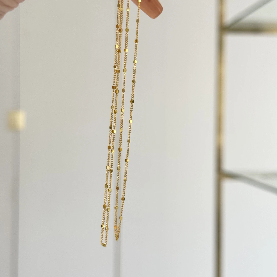 真真-Q【侧身小方糖链45CM 】 足金999精工5G@多样性发一