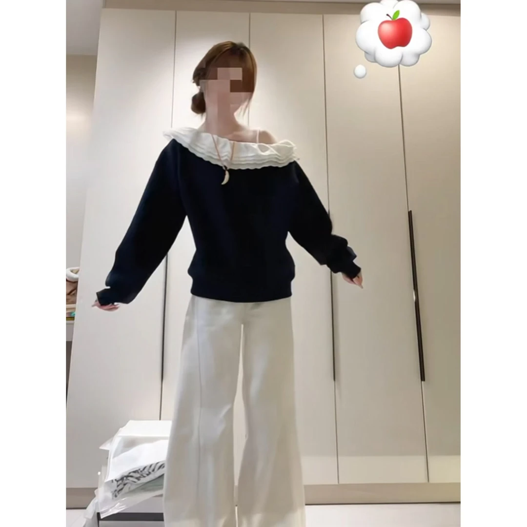 甜美复古慵懒风美式斜肩卫衣2025春秋季百搭通勤上衣女休闲潮ins