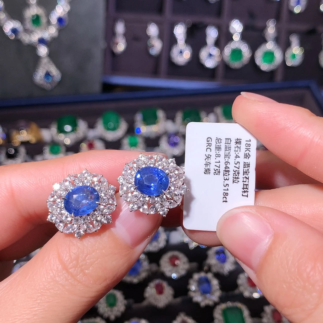 【闪购商品】蓝宝石耳钉18K金镶嵌