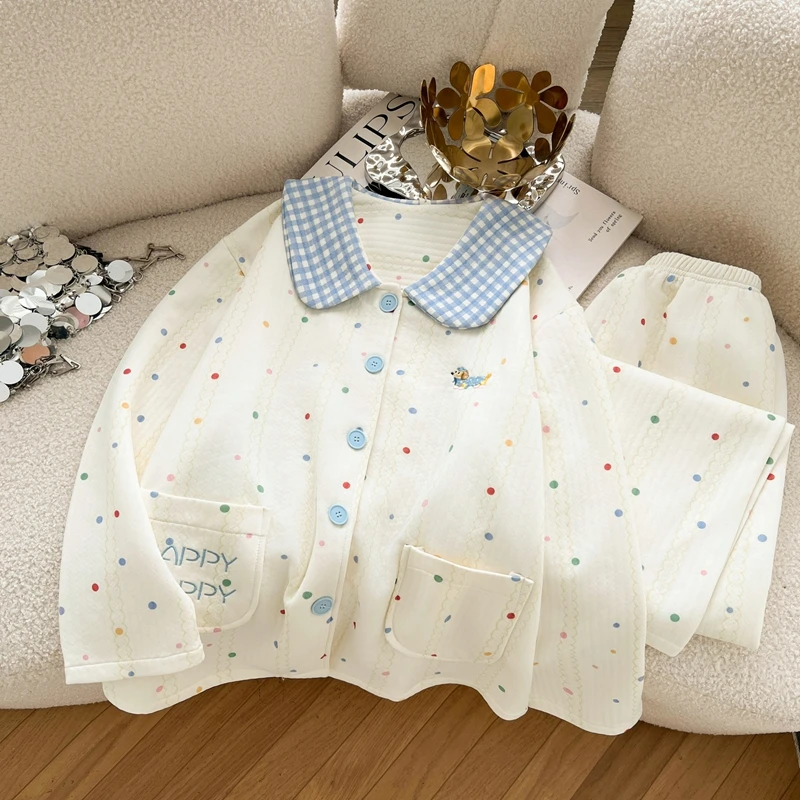 BABY腊肠｜冬季长袖大码睡衣开衫波点可爱卡通微胖女生大码家居服