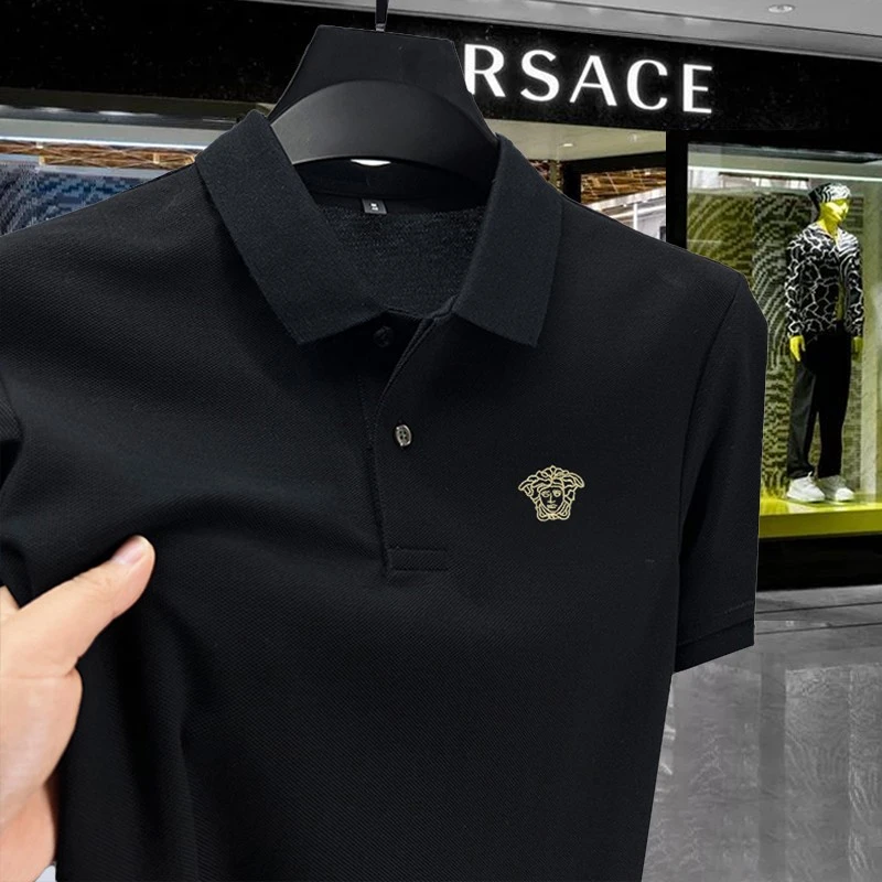男士新款POLO衫潮牌轻奢刺绣立领短袖T恤休闲百搭时尚修身上衣帅