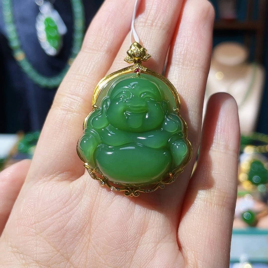 和田玉（碧玉）18K金镶嵌颈饰