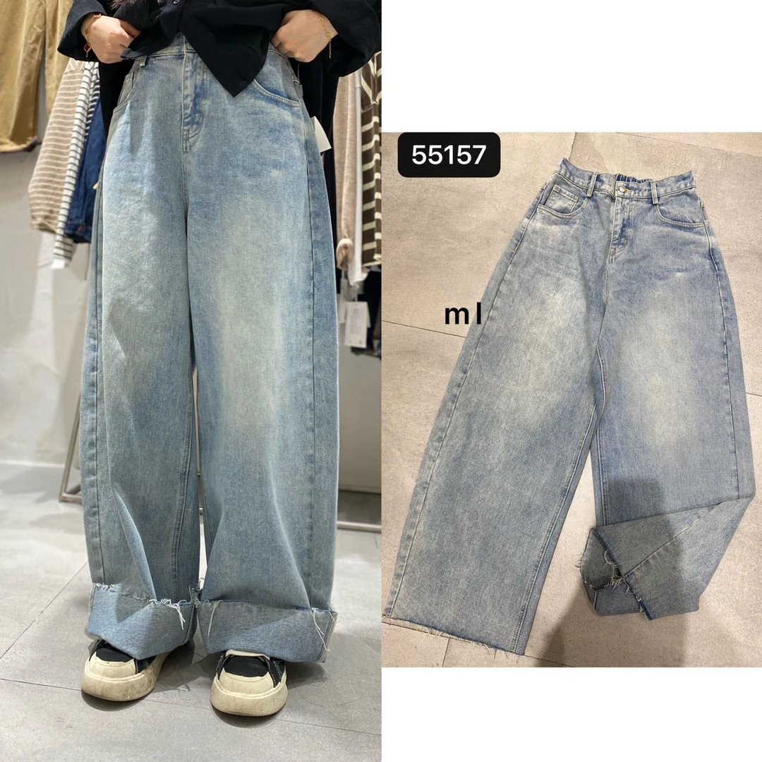 TY55157 2025年春季新品简约百搭直筒牛仔裤女高腰拖地设计感