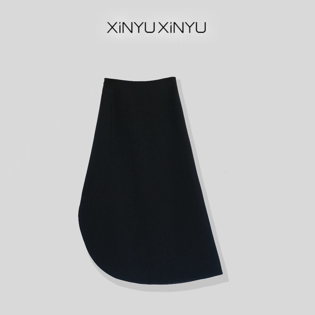 XINYU/芯与不规则圆弧鱼尾下摆醋酸半裙 237126 气质 时尚 简约