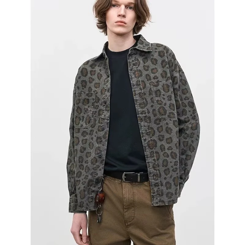 豹纹衬衫外套宽松休闲高级感2025新款休闲衬衣男女2025年情侣装潮