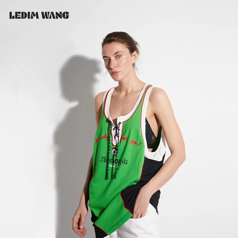 LEDIM WANG【红标系列】撞色拼接运动背心女夏外穿2025新款上衣