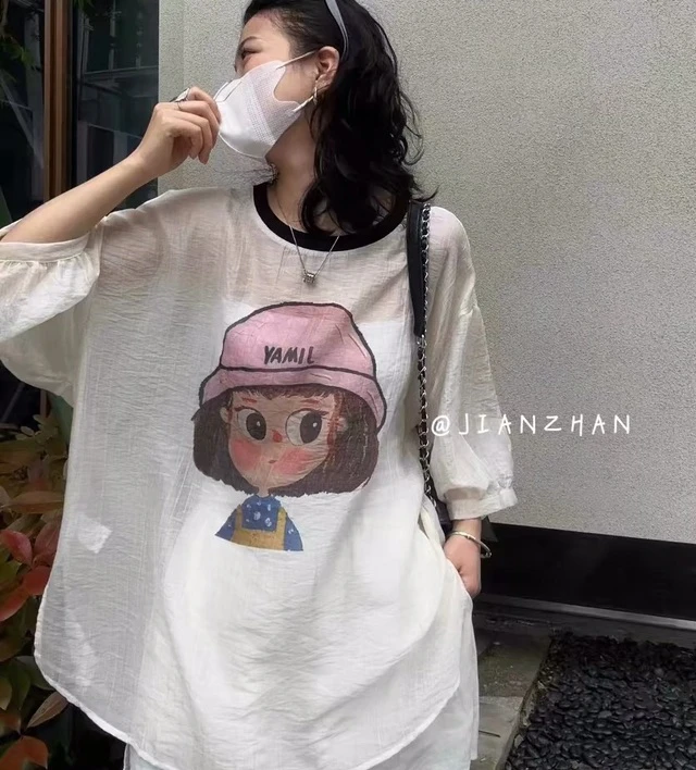 8980【PINGJIE】2025高货时尚宽松休闲潮流舒适百搭洋气短袖