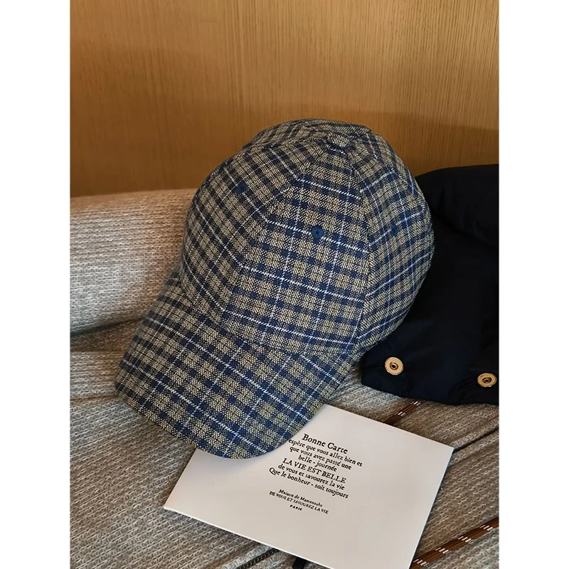 美洋MEIYANG巧格棒球帽绵羊毛混纺_英伦复古可调节格纹鸭舌帽S