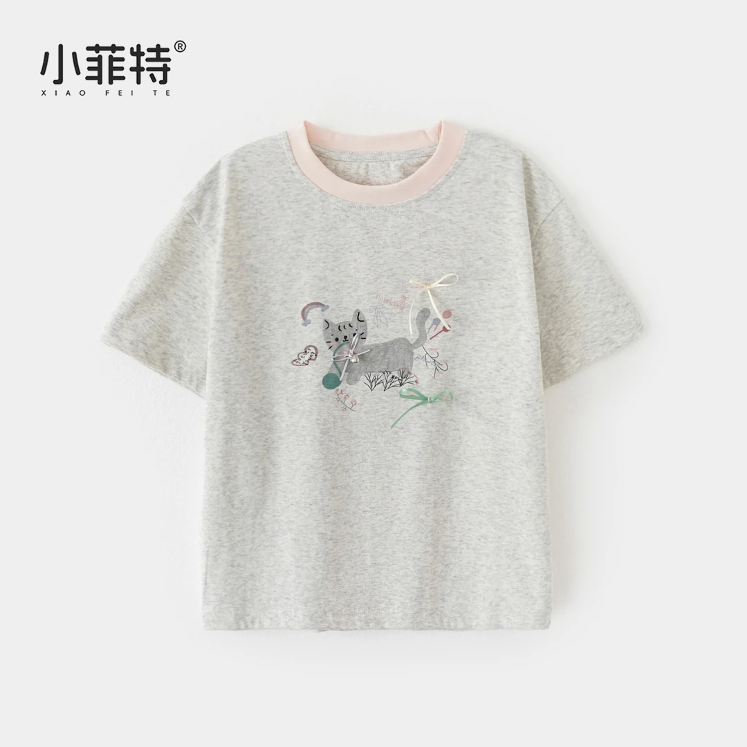 小菲特夏季新款女童清新薄款短袖t恤洋气女宝宝圆领半袖QQYX51373