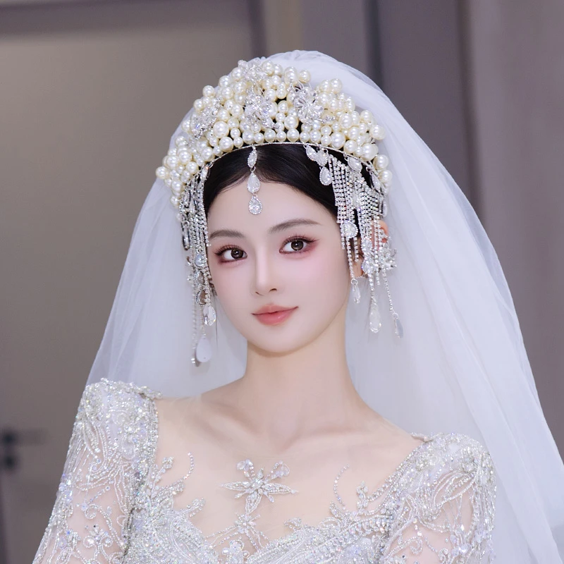 合金婚庆饰品 法式新娘头饰大气皇冠奢华流苏额饰婚纱发饰品G0252