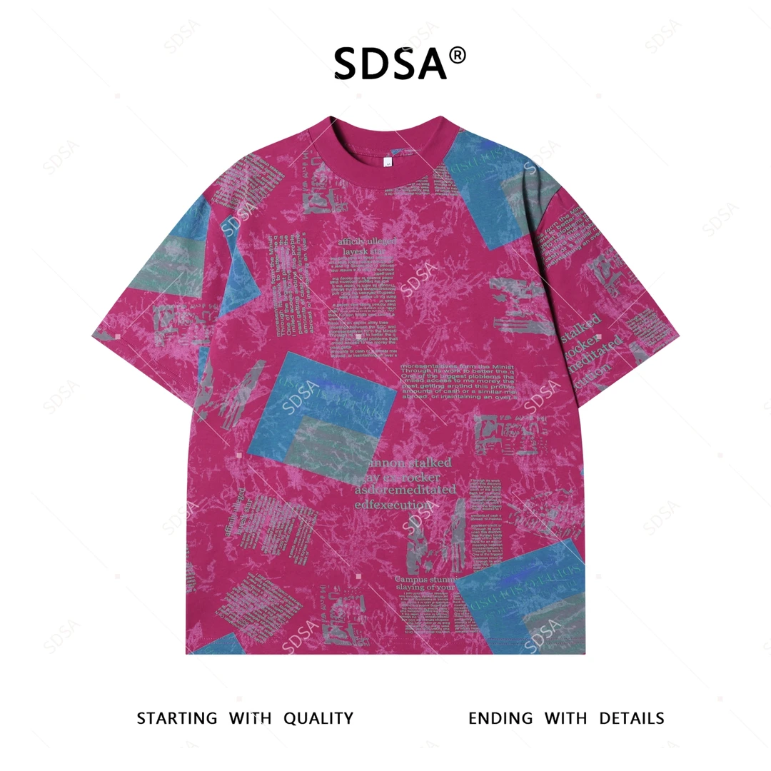 夏季高级感新款男士美式撞色满印字母短袖T恤百搭休闲圆领上衣潮