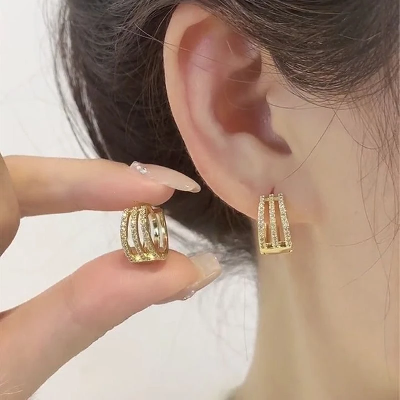 铜合金耳饰 轻奢镶钻圆圈耳环小众设计感简约三生三世耳扣女-98