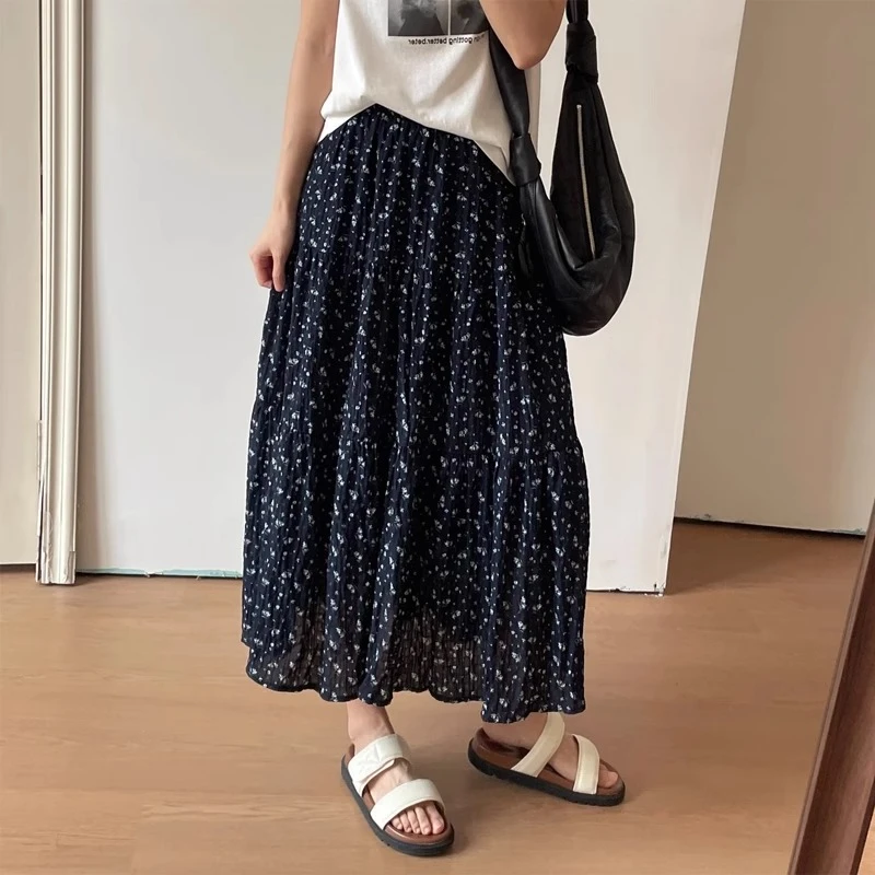 新款碎花半身裙女夏季薄款温柔风甜美长裙高腰修身垂感a字中长款