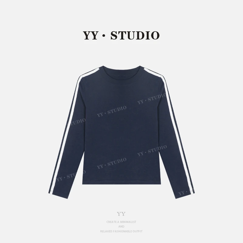 【YANYAN】夏季新款圆领条纹织带长袖T恤YY-2413