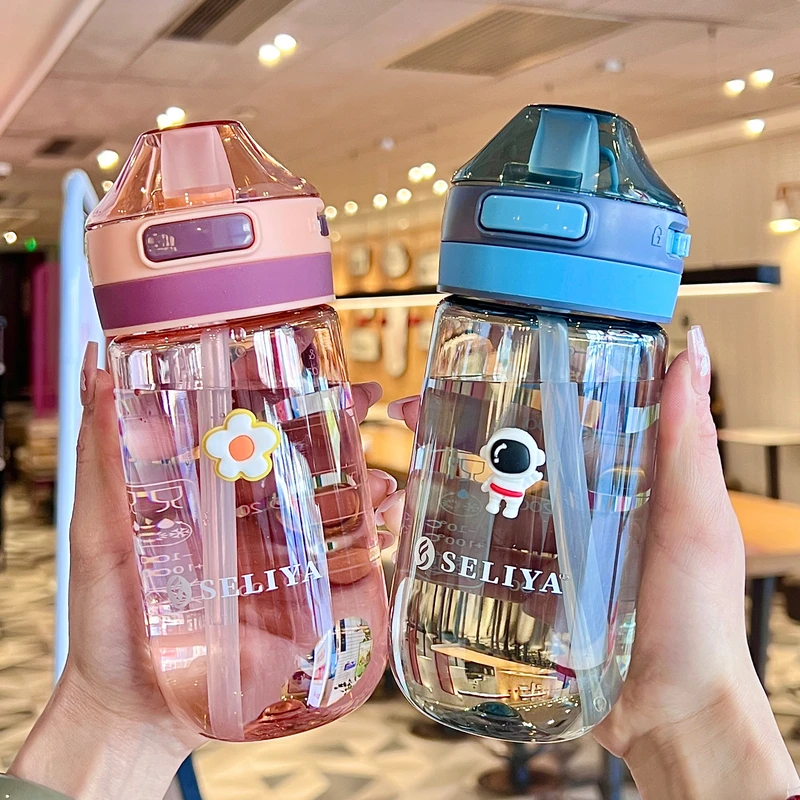 高颜值带吸管水杯孕妇产妇专用水瓶网红大人躺喝塑料杯子耐高温