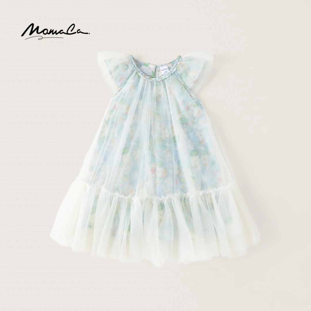 MOMOCO夏季女童中大童甜美网纱连衣裙公主森系休闲裙77640471002