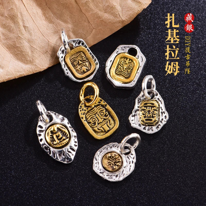 扎基拉姆吊坠做旧藏式侧挂卡子文玩手串饰品配件女财神项链牌