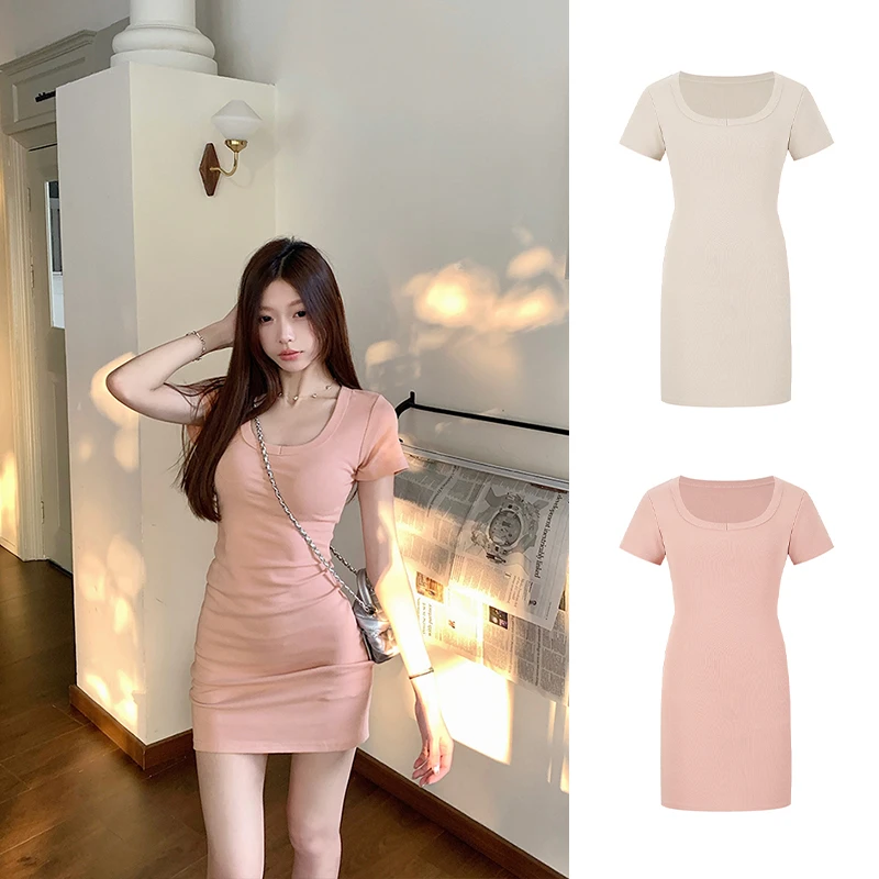 Moses Queen/魔西女王62125纯欲气质U领包臀裙修身收腰连衣短裙子