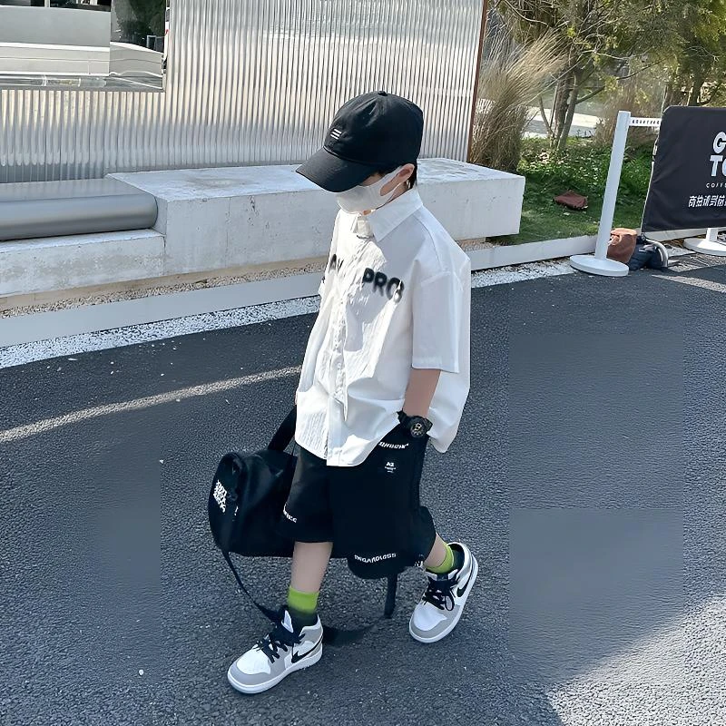 男童短袖套装2025新款儿童洋气时尚爆款衬衫中大童韩版夏装CSW54