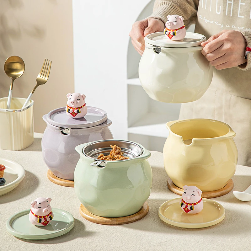 【金孟家居】 奶油风猪油罐 带滤网