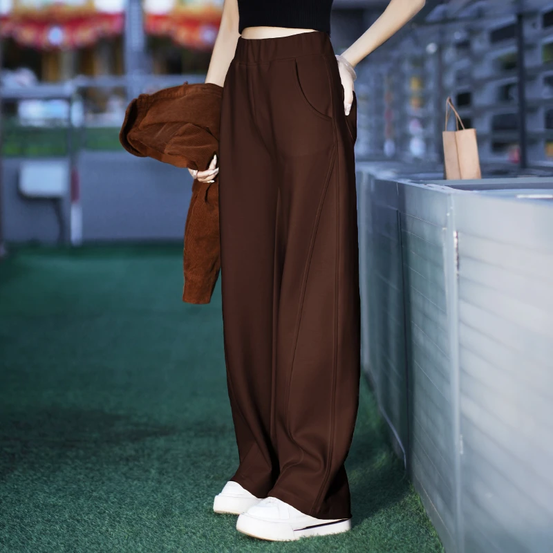 咖色运动裤女弯刀裤子女款爆款2025新款秋冬季休闲裤女直筒阔腿裤