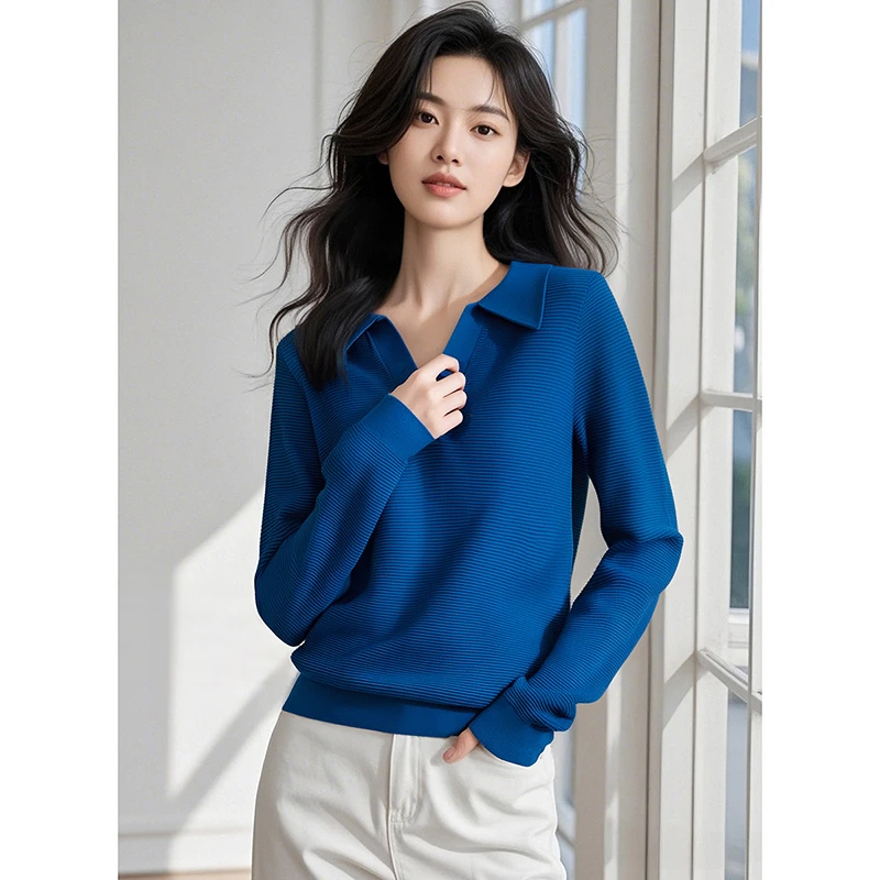 【专享】2025上衣显白翻领高弹针织衫女25010826