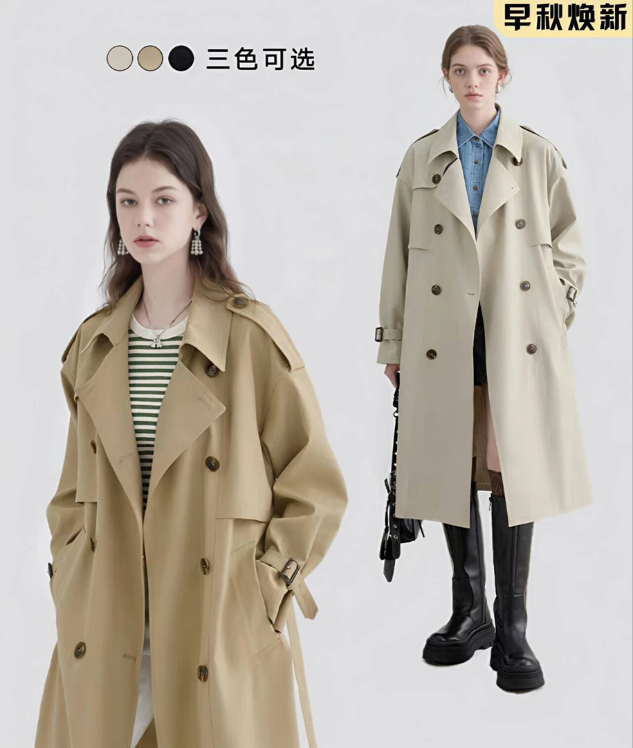 fy8008早秋新款韩版气质爆款小个子中长女款风衣