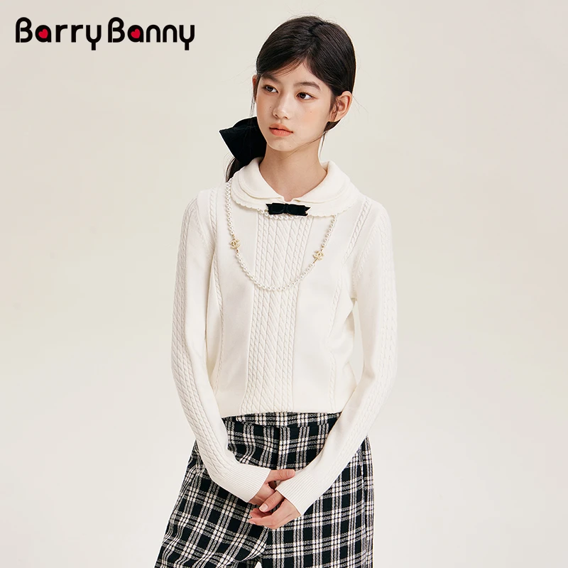 BarryBanny2025女童秋冬新款上衣毛衣针织衫中大童娃娃领潮童衣服