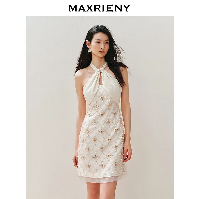 【异域·摩洛哥-商场同款】MAXRIENY华丽精致收腰小A钉珠连衣