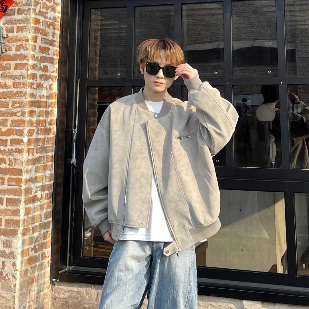 春季新款扎染pu宽松皮衣夹克美式复古立领潮流百搭情侣ins外套