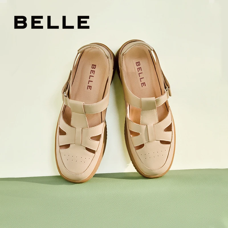 百丽休闲舒适罗马凉鞋女商场同款真皮镂空猪笼凉鞋A9V1DBL4