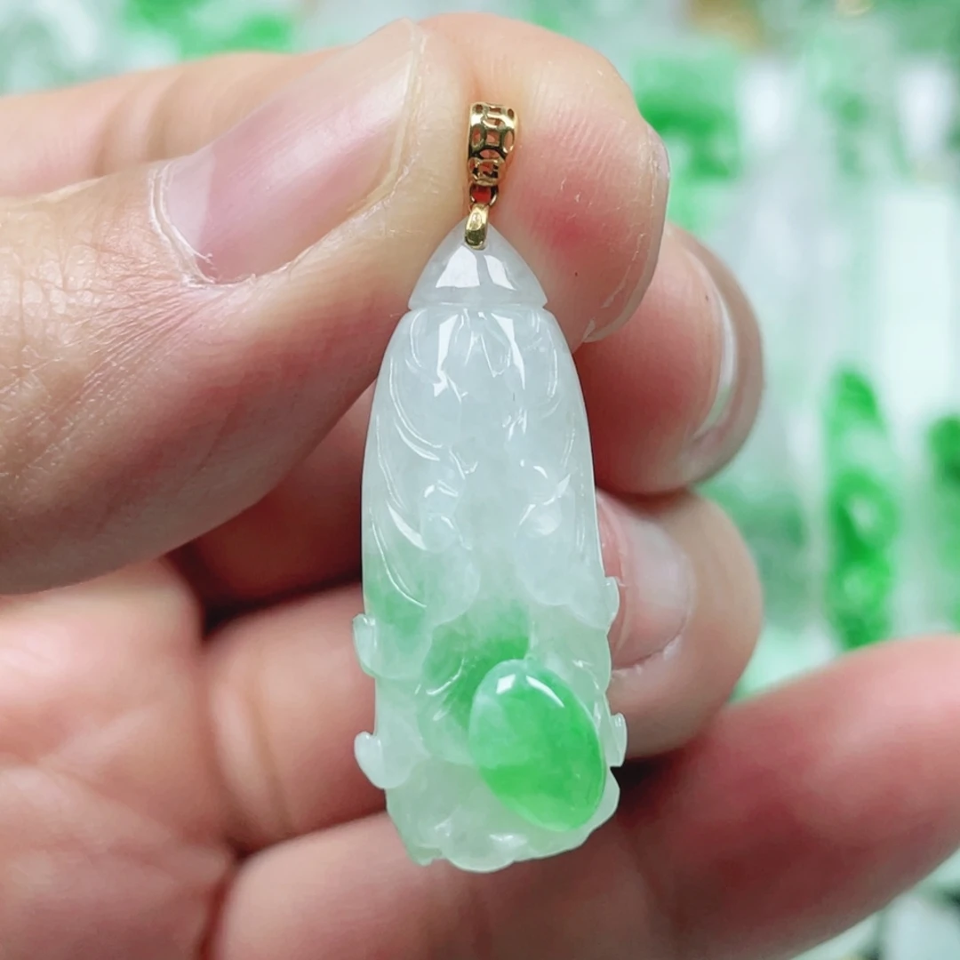 翡翠18K金镶嵌吊坠(不含链)