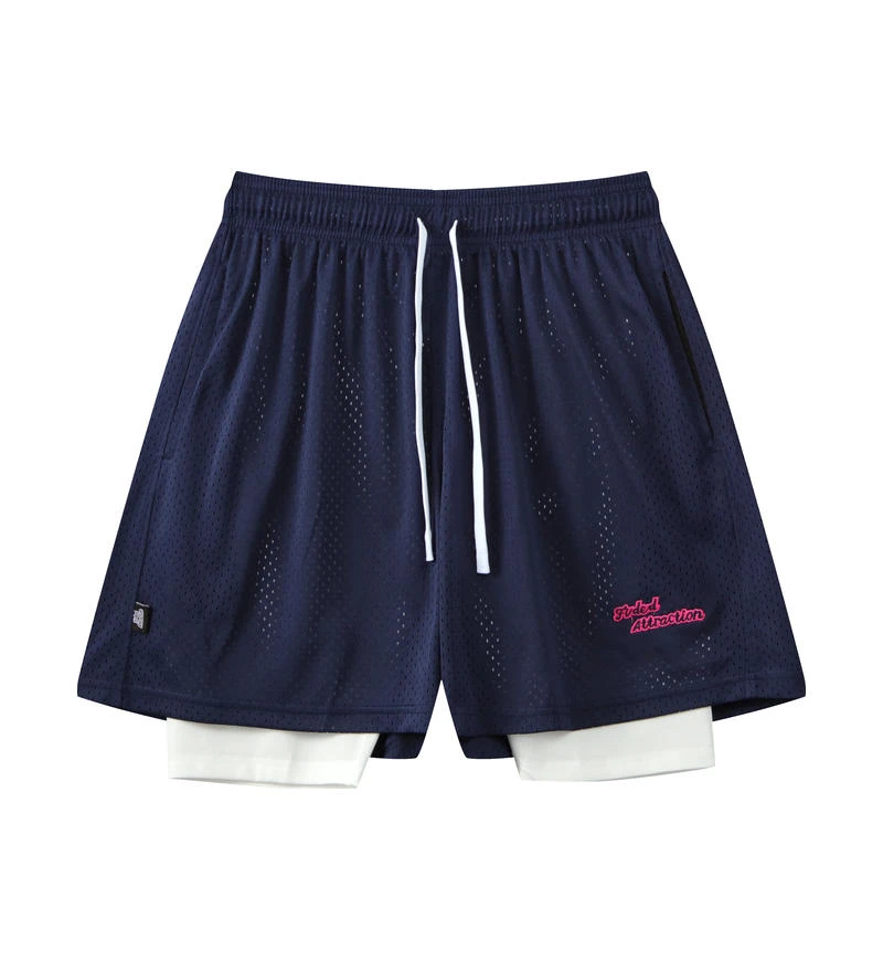 篮球短裤美式假两件休闲宽松不过膝个性运动短裤速干夏季男女