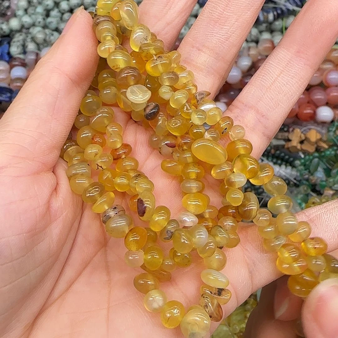 玛瑙/玉髓合金珠宝半成品黄玛瑙6-8mm随形一条加长