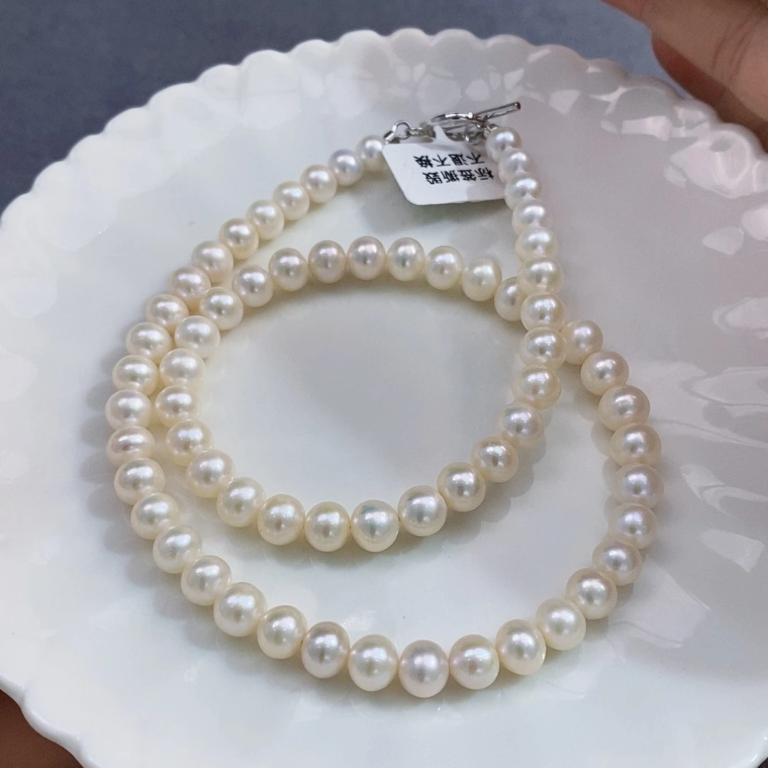 银S925镶嵌特价淡水无核妈妈链6.5～7mm淡水珍珠