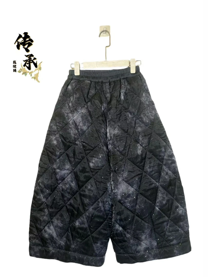 （星空棉裤）八分裤时尚裤休闲裤微弹外穿宽松阔腿裤提花冬季