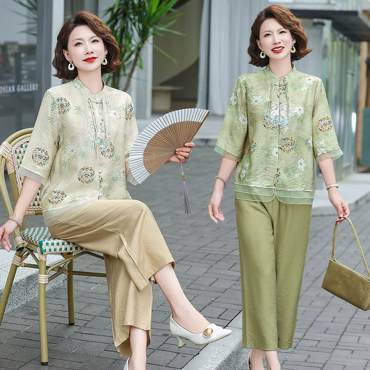 中老年女装气质时尚减龄百搭复古古风中式中国风民族风妈妈装套装