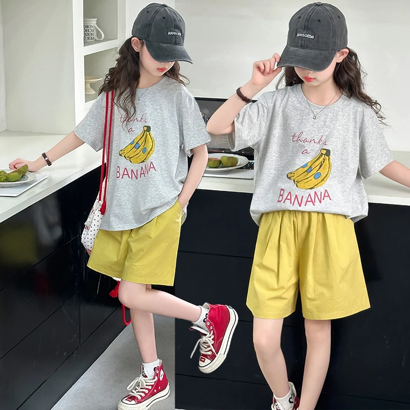 女童短裤套装夏季新款中大童休闲动运时尚宽松儿童短袖T恤两件套