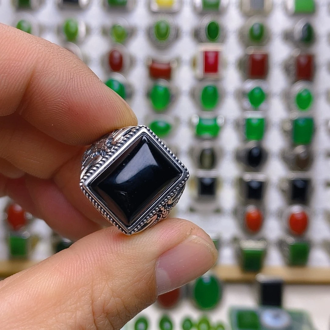 玛瑙/玉髓戒指银S925镶嵌