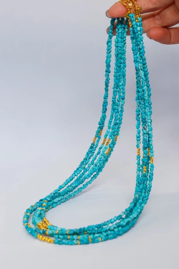 湖北原矿绿松石精品高瓷蓝随行多圈手链 项链挂绳(多样性发一条)