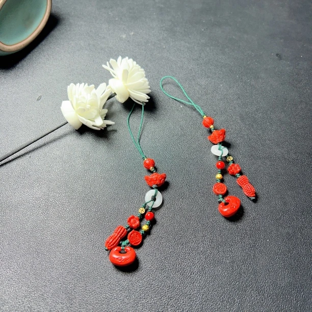 含辰砂工艺品朱砂多福元宝手机挂 ZY （多样性发其一）