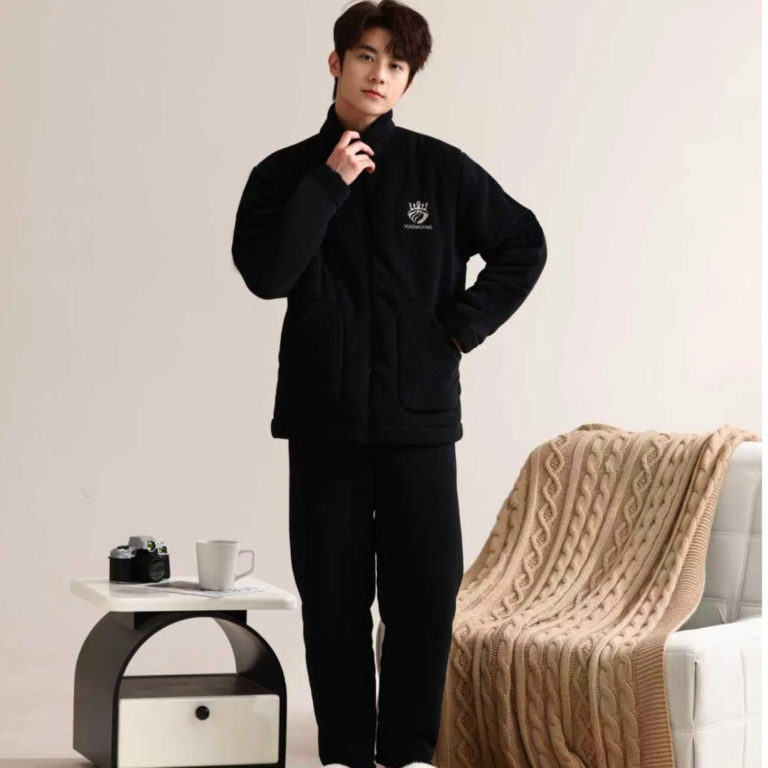 男士高端定制系列家居服男士睡衣三层加绒加厚冬季套