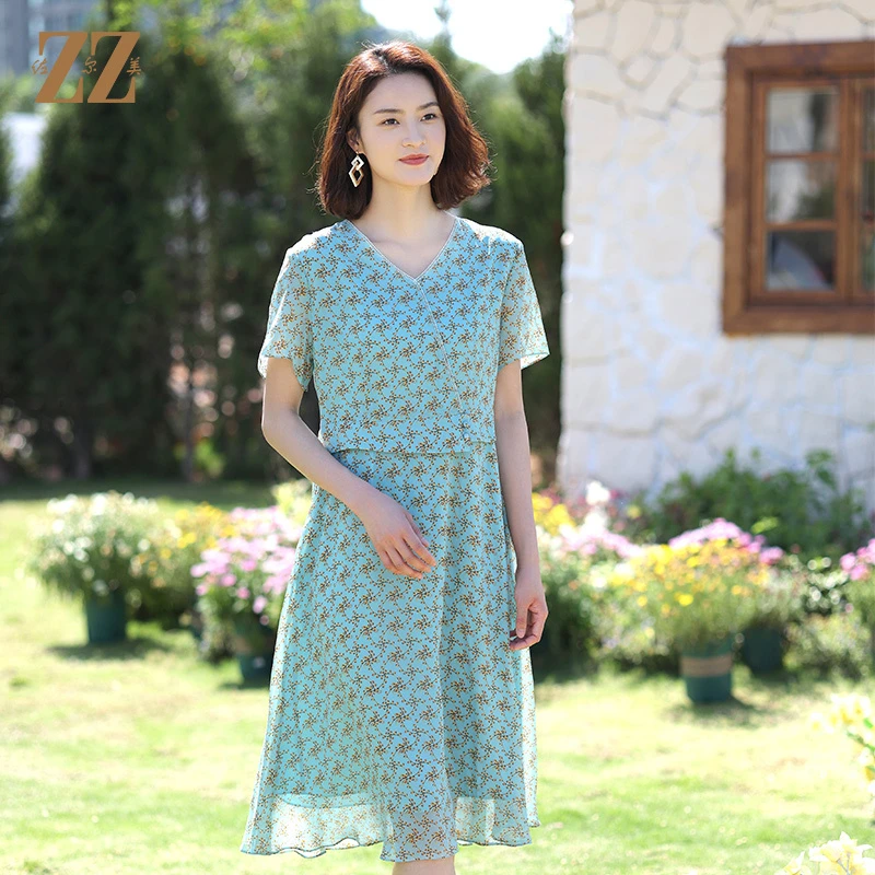 佐尔美2022夏季新款真丝桑蚕丝乔其洋气连衣裙裙子女E12LS48