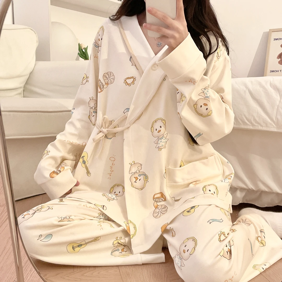 和服月子服产后春秋哺乳期孕妇睡衣女喂奶产前待产冬天家居服套装
