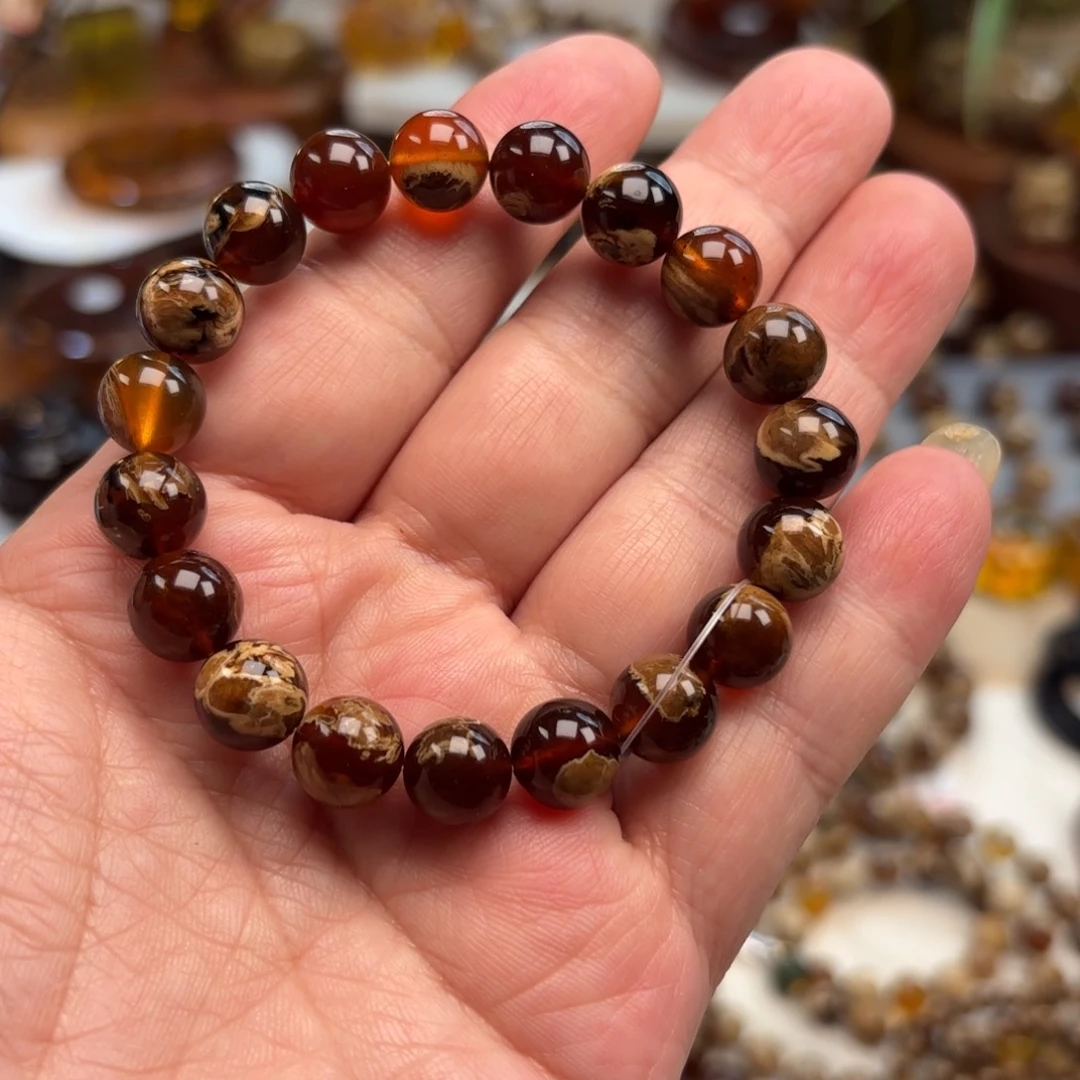 琥珀未镶嵌手链根珀溶洞妖花卡10