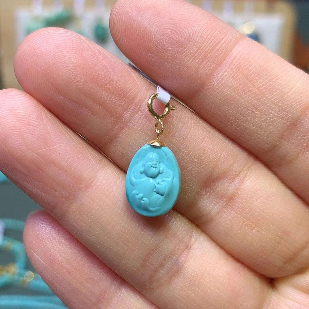 绿松石18K金镶嵌挂件