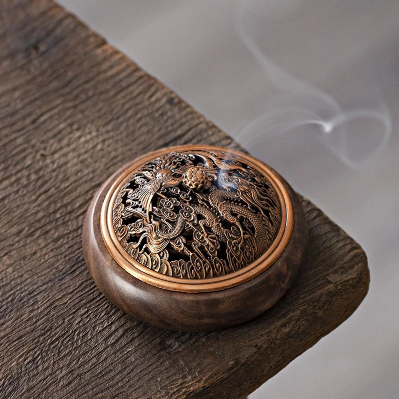 北美黑胡桃木实木线香家用香插手工茶道圆形香炉香底座沉香盘托