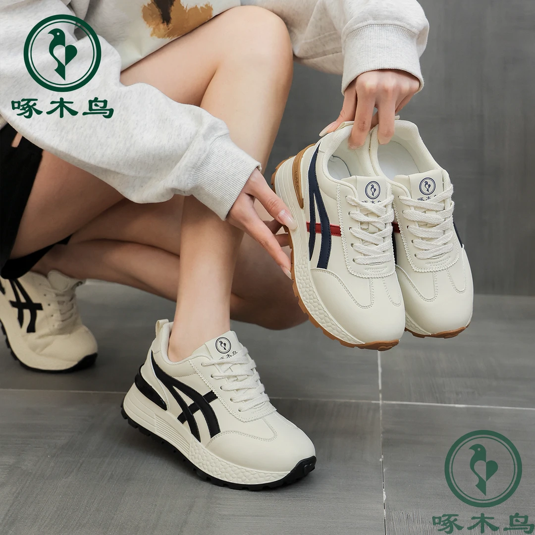 woodpecker/啄木鸟百搭厚底增高休闲运动鞋女2025春新款软底女鞋