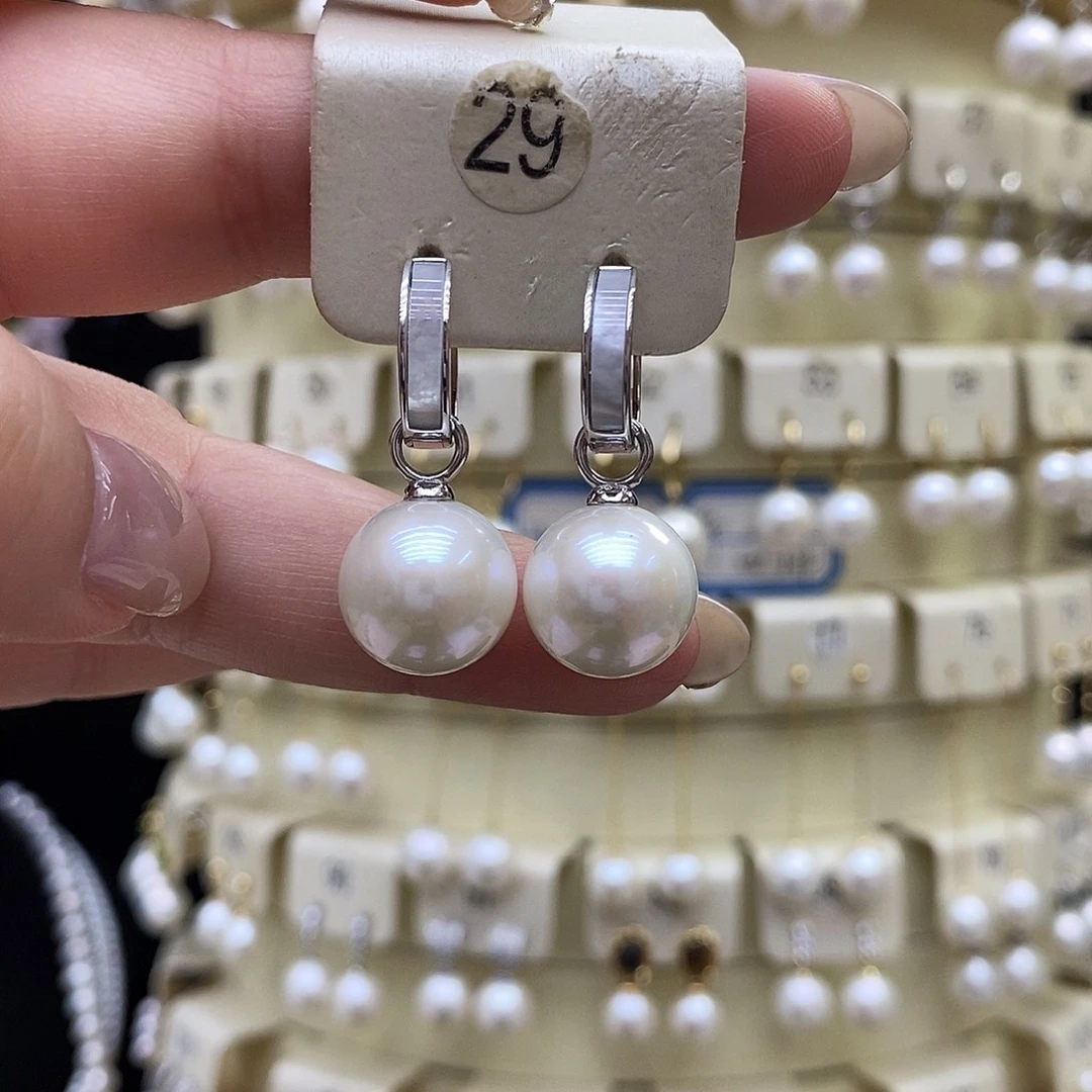 耳饰银S925镶嵌淡水珍珠
