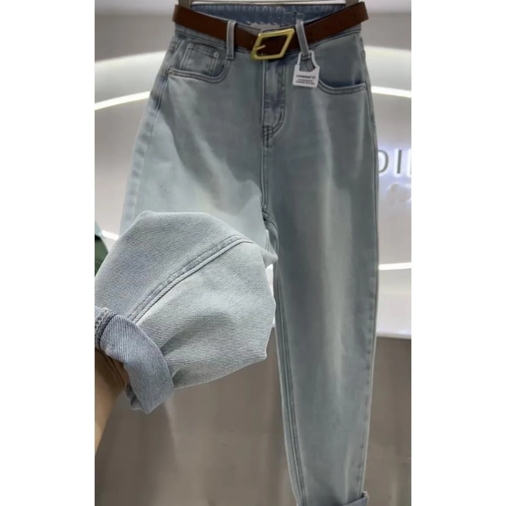 大尺码女装2025春季新款高腰弹力九分牛仔裤胖mm宽松显瘦罗卜哈伦